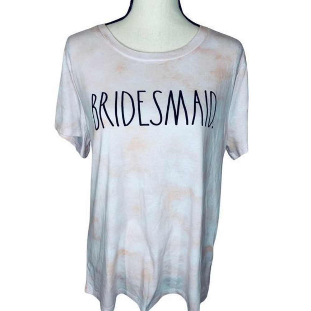 NWT Rae Dunn Bridesmaid T-Shirt Size XL Pink Tie‎ Dye with Scrunchie Hair Tie